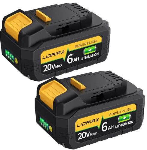 LIDAIAX True Capacity Replacement Battery Compatible with Dewalt 20V Max Tool, Automotive Grade Lithium Ion Cells, V0 Highest Grade Fireproof Case, Longer Runtime - 6.0AH, 2 Pack