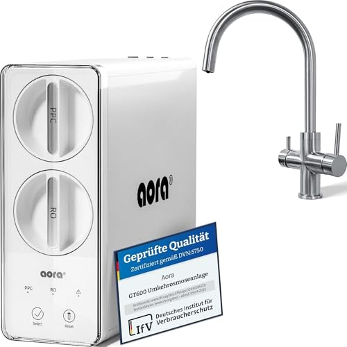 aora Impianto ad osmosi inversa GT600 + rubinetto in acciaio inox a 3 vie senza foratura, filtro ad osmosi con filtrazione a 8 livelli e cambio filtro in 3 secondi. Sistema di osmosi sotto tavolo +