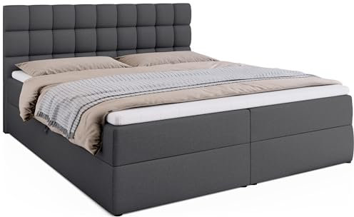 BROMARKT Boxspringbett mit Bettkasten Polsterbett mit Bonell-Matratze und Topper Bett für Schlafzimmer gepolstertes Kopfteil Dakota bonellfedern 180x200 Härtegrad H3 Dunkelgrau