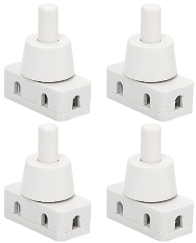 4X Push Button Switch On/Off Recessed Pressure Switch with Thread and Screw Cap 220V~60HZ 10A for Desk Lamp Air Cooler Mounting Diameter White Plastic