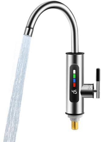 Scallo Idrico Istantaneo Elettrico 3000 W, Rubinetto Elettrico In Acciaio Inox, Indicatore Di Temperatura A Led, Rubinetto Per Acqua Calda E Fredda, Girevole A 360° Per La Cucina,Il Giardino,Il Bagno