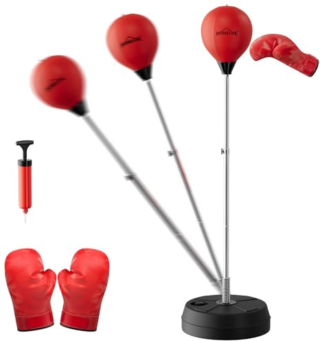 Punchingball Set Standbox Training Set, 121-145cm Höhenverstellbar, Box Reflexball, mit 2 Paar Handschuhe 1 Pump, Boxen Sport Geeignet für Profis und Anfänger Pratzen Boxen