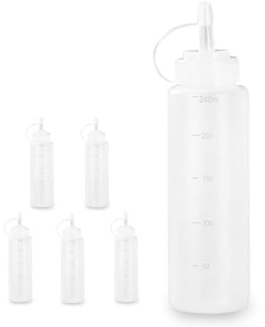 HUVZOR Juego de 6 botellas exprimibles con tapa, botellas de plástico para salsas de 240 ml, botellas dosificadoras para diversas salsas, transparentes, 8 oz