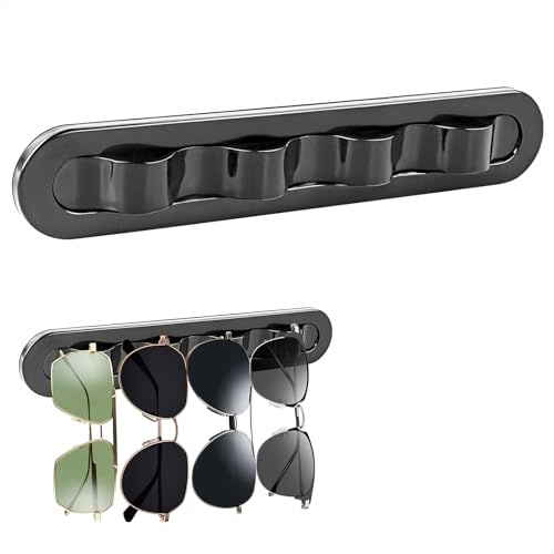 lemgyiamz Funda Gafas, Organizador Gafas,Organizador Gafas de Sol, Soporte de Pared Para Gafas de Sol sin Punzón, 4 Posiciones para Colgar, Tamaño 40 * 5 CM, Negro, Apto Para Todo Tipo de Paredes