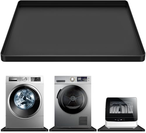 Washing Machine Drain Pan Silicone Mat 27x27 Inch 2 Pack, Washer Drain Pan with 0.79 Raised Edges, Leak-Proof Non-Slip Waterproof Drip Tray, Anti-Vibration Floor Protector, Black