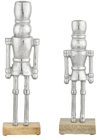 Marrakech Juego de 2 figuras de cascanueces plateadas, 32 y 22 cm, elegante decoración navideña para mesa de aluminio, decoración moderna para alféizar de ventana, decoración escandinava para mesa