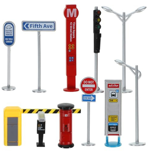 JUMPLAWN Mini Traffic Signs Toy Abs Teaching Playset for Kids | Cognition Toys, Mini Traffic Cones, Graduation Period, Back to School Party