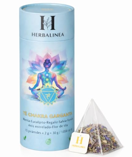 Herbalinea Té Chakra Garganta – Infusión Natural de Menta, Eucalipto, Regaliz, Salvia y Tomillo – 15 Pirámides Premium – Bienestar, Claridad y Expresión Interior