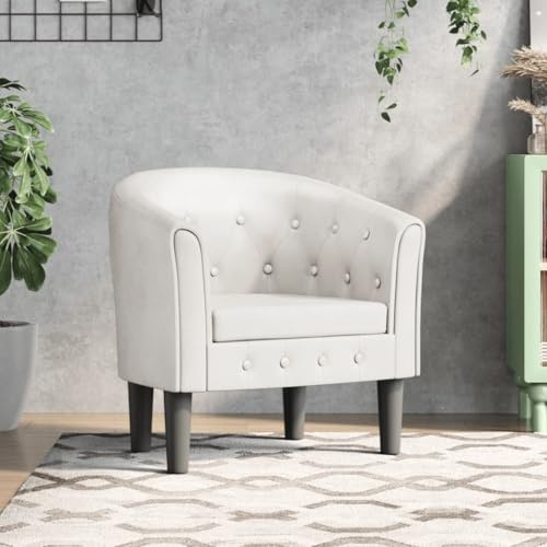 Kaloriko Poltrona club bianca in ecopelle con imbottitura, braccioli e schienale, robusta struttura in legno, 70 x 56 x 68 cm, ideale per soggiorno, camera da letto, ufficio e relax durante la lettura