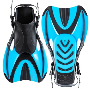 Two Bare Feet Open Heel Swimming & Snorkelling Fins – Adjustable Short Blade Dive Fins for Men, Women & Kids, Lightweight Swim Flippers
