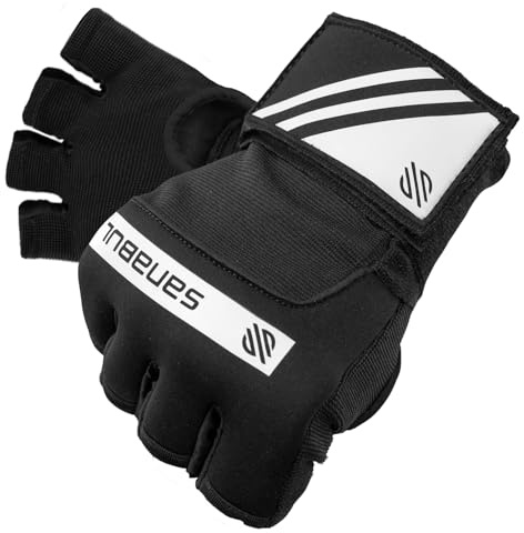 Sanabul Gel Boxing Hand Wraps for Men & Women Muay Thai MMA Kickboxing Quick Wraps Boxing Inner Gloves Wrist Knuckle Protection, Black/White, L/XL