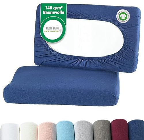 BaSaTex Bio Kissenbezüge Spannbezüge 2er Pack für Nackenkissen und Gesundheitskissen | 97% GOTS-Zertifizierte Baumwolle + 3% Elasthan | ca. 45-60 x 30-40 cm – 20 cm Steg | Navy