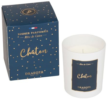 DRAEGER PARIS 1886 - Bougie Parfumée Ambre Sacré Chaton - Cadeau Mignon Amour Amitié - Verre 100% Cire Végétale - 40h Combustion - Fabriquée en France - Coffret Élégant Design Travaillé