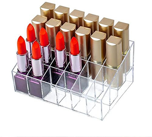 TACYKIBD 24 Slots Lipstick Organiser, Acrylic Clear Makeup Storage Box Cosmetic Display Stand Rack, Lipstick Holder for Brush Nail polish Nail Varnish Perfume (24 Slots)