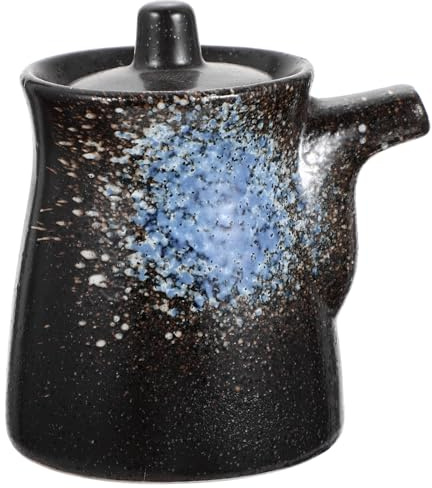 Yarnow Ceramic Soy Sauce Bottle with Lid Multi-Use Blue Vinegar Cruet for Kitchen, Sushi/sashimi Easy-Clean & Leak-Proof Japanese Style Dispenser 10x8.5x7cm