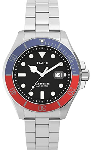 Timex Trend Mechanical Herren-Armbanduhr, 43 mm, Edelstahlarmband, blaues Zifferblatt, silberfarbenes Gehäuse TW2V72100