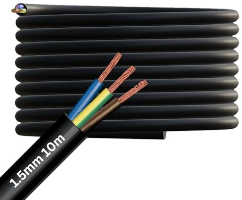 SHPELEC® Flexible Black Cable 3183Y | 1.5mm 3 Core | BASEC Approved PVC for LED Lighting | Multiple Length Options (10 Metres)