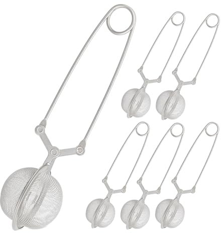 Relaxdays Infusore tè, Set 6 Pinze con Filtro a Uovo, Infuser Tea, Tazze & Bicchieri, a Maglie Strette, Ø 4 cm, Argento, Acciaio Inox