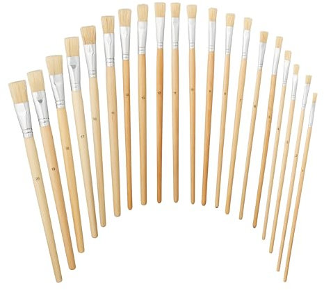 Relaxdays Borstenpinsel, 20-teiliges Set, Acryl-, Öl- & Wasserfarben, Hobby & Schule, Echthaarborsten, Malpinsel, Natur