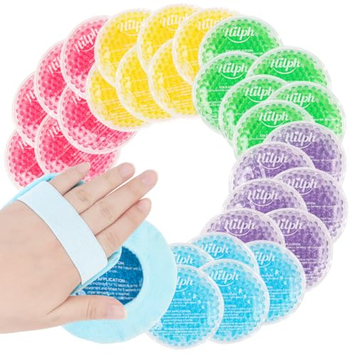 Hilph Confezione da 30 sacchetti refrigeranti per bambini, con 2 manicotti, 30 pezzi di compresse refrigeranti per occhi, denti del giudizio, mal di denti, febbre, 5 colori