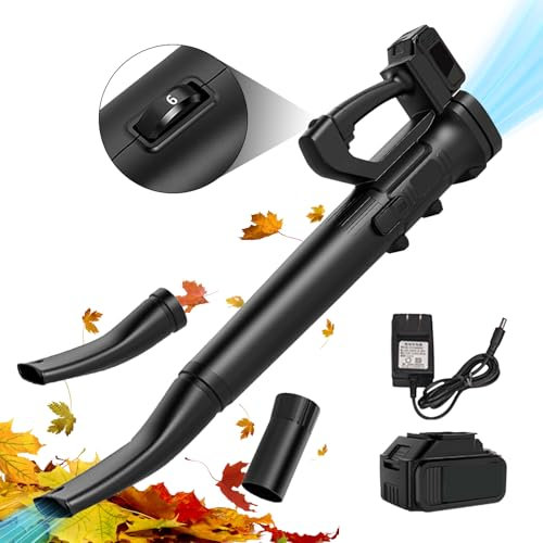 Soplador eléctrico de hojas, 6 velocidades, potencia de succión 708 m³/h, aspirador trituradora para hojas, hojas caídas, polvo, nieve (1 batería 1 cargador, negro)