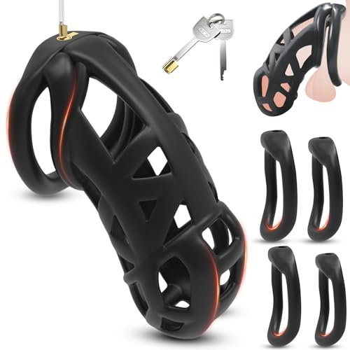 BDSMJOY 7.0 Cobra Peniskäfig Keuschheitskäfig Herren,3D Chastity Cage mit Super-Unsichtbar Schloss & 4 Arc Penis Ring Hodenringe,Keuschheitsgürtel Cock Cage Penis Käfig (7.0, XXL)