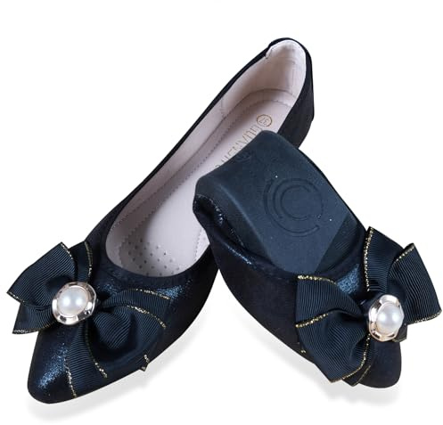 YOUNIFIZ Ballerine da donna pieghevoli alla moda con fiocco comfort a punta senza lacci, Nero 5, 42 EU