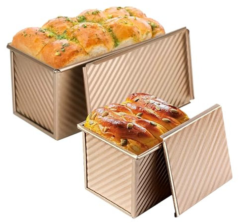XHYASD Brotbackform mit Deckel, 2 PCS Toastbrot Backform Set, Brotbackform für Toast Kuchen, Brotbackformen Kasten, Bread Pan, Antihaft Toast Backform (Roségold)