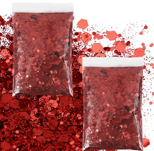 GIUSOBG Glitter för pyssel, 100 g glitter ansikte, 0,2 + 1 3 mm ultrafina glitterpulver för naglar ansikte makeup korthantverk nagelkonst (mörkröd)