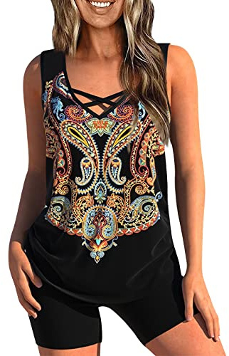 Tankinis Mujer 2025 Tallas Grandes Bañadores Reductores Traje De Baño Mujer 2 Piezas Verano Sexy Deportivo Beachwear Bikinis Menstrual Playa Natacion Trikinis Swimwear Negro 5XL