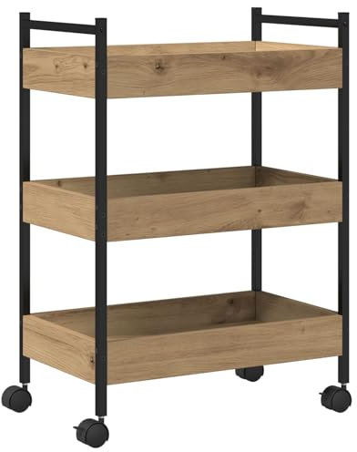 vidaXL Carro de cocina de roble hecho a mano 50 x 30 x 70 cm, carrito de servir de madera prensada con estilo industrial, unidad móvil compacta, solución de almacenamiento versátil, imprescindible p