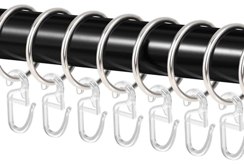 50 Stück Metall Gardinenringe, Silber Vorhangringe Duschvorhangringe Curtain Ringe mit 50 Stück Kunststoff Gardinenhaken für Fenster Tür Duschvorhänge, 32 mm Innendurchmesser - Silber