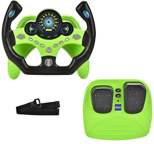RedCrab Kids Steering Wheels with Brake and Gas Pedals Toy, Pretend Driving Seat Toys with Light and Music,Simulated Driving for Toddlers, Baby Electric Early Learning Educational Toys (Green)