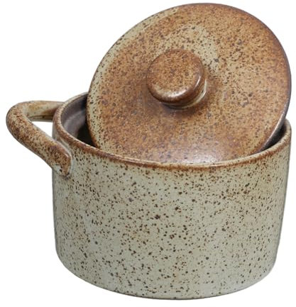CIYODO Olla De Cerámica Para Guisos Con Tapa, Cuenco Pequeño Para Cocinar Al Vapor, Olla Vintage De Cerámica Estilo Japonés, Adecuado Para Guisar y Cocinar Al Baño María