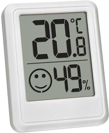 TFA Dostmann Medidor de humedad digital para interiores, 30.5060.02, termómetro de habitación, higrómetro, medición de humedad y temperatura, para control del clima interior, incluye batería, color