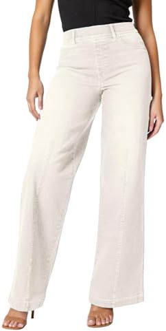 Generisch Jean à jambe large couture sur le devant Jean jambe large sur le devant Taille haute élastique., Blanc., 4XL