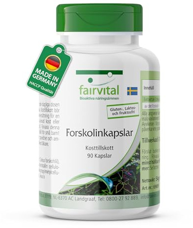 fairvital, Forskolin-kapslar, 90 kapslar, 400mg per kapsel, Coleus Forskohlii-extrakt, kvalitetskontrollerat och högdoserat, 100% veganskt, tillverkat i Tyskland