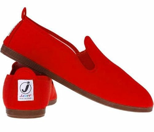 Javer Flossy Style Espadrilles for Men, UK 6-11 – Lightweight Canvas Plimsolls, Comfortable Casual Slip-On Flat Shoes (Red, UK Footwear Size System, Adult, Men, Numeric, Medium, 9)