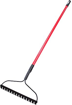 Bully Tools Bow Rake with Fiberglass Shaft – Heavy Duty Garden Tool for Lawns, Landscaping Metal Rakes for Gardening, Yard Work, Steel Gravel Tool, Thatch Lawn Rake, Rakes Outdoor, 16 Tines (58 Inch)