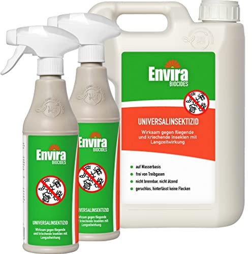 Envira Universal Insekten Abwehrspray 2x 500 ml + 2x 2L - Spray mit Langzeitwirkung gegen Trauermücken, Silberfische, Lebensmittelmotten & weiteres Ungeziefer - Mittel gegen Insekten (PT19)