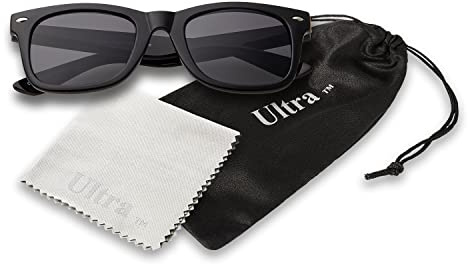 Ultra Kids Sunglasses UV400 Protection - Classic Retro Style for Boys & Girls, Ages 3-10, Lightweight Durable Shades - Black