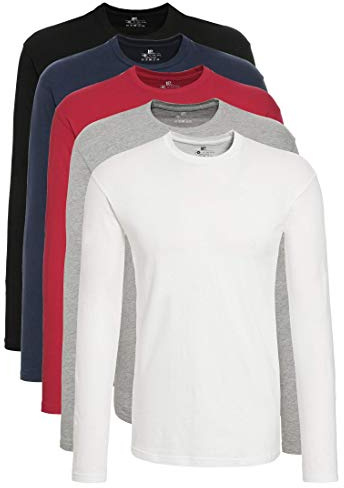Lower East LE133 Camiseta de manga larga para Hombre, Negro/Blanco/Azul Marino/Gris/Rojo (Paquete de 5), L