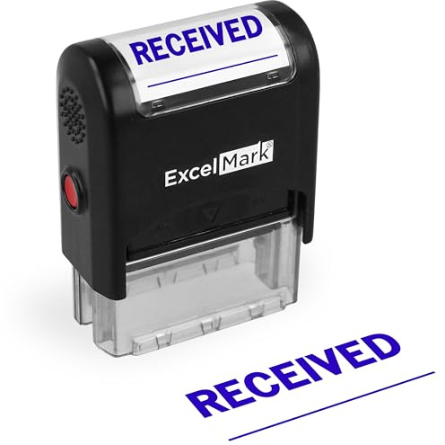 ExcelMark A-1539 Self-Inking Rubber Stamp - Received with Signature Line - Blue