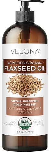 velona USDA Certified Organic Flaxseed Oil - 16 Fl Oz | 100% Pure and Natural Carrier Oil | Unrefined, Cold Pressed |Body, Face & Skin Care | Use Today - Enjoy Results…