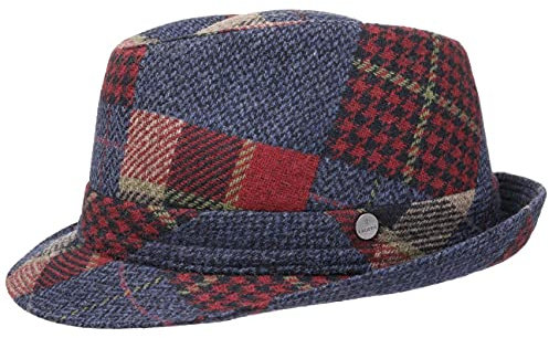 LIERYS Cappello Merino Patchwork Trilby Donna/Uomo - Made in Italy Feltro di Lana Fedora con Fodera Autunno/Inverno Inverno - M (56-57 cm) Blu