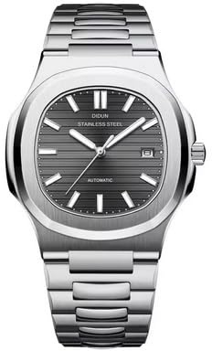 TOC STORE Sportlich Elegante Herren Automatik Uhr Didun Design Modell Nautiker, massives Armband, Miyota 8215 Uhrwerk, Silber/schwarz