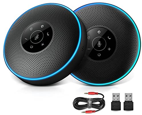 EMEET Bluetooth Konferenzlautsprecher Set - 2pcs Speakers mit Dongle, Konferenzlautsprecher mit Mikrofon, 360° Spracherkennung/Plug&Play, für Anrufe/Konferenzen/Online Meeting/Klassen/Büro/Homeoffice