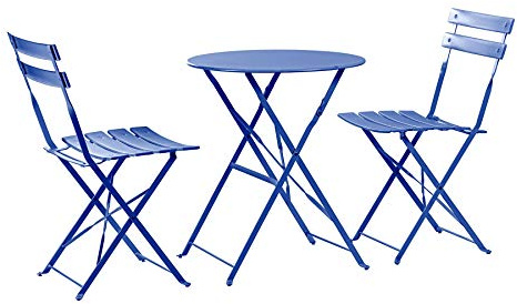 Harbour Housewares 2 Seater Sussex Bistro Set - Folding Table Chairs Outdoor Patio Garden Furniture - Round - Navy