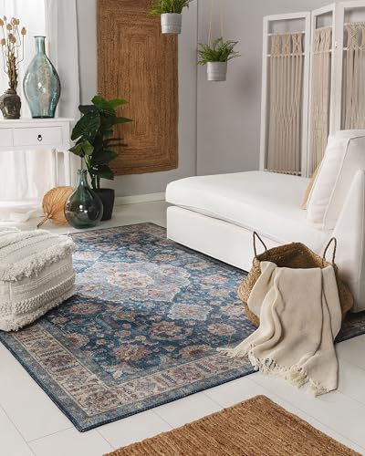 benuta Pop Teppich Laury - Blau 120x170 cm - Kunstfaser - Rechteckig & im Style: Vintage - Pflegeleicht für Wohnzimmer Schlafzimmer