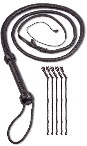 Indiana Jones Whip 1,2 m, 8 lager, svart och brunt äkta koläder, solitt och välbalanserat handtag för sprickbildning med 5 extra kex (svart, 1,2 m - 8 flätor)